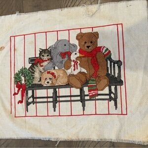 cross stitch teddy bear animal Christmas holiday handmade finished embroidery
